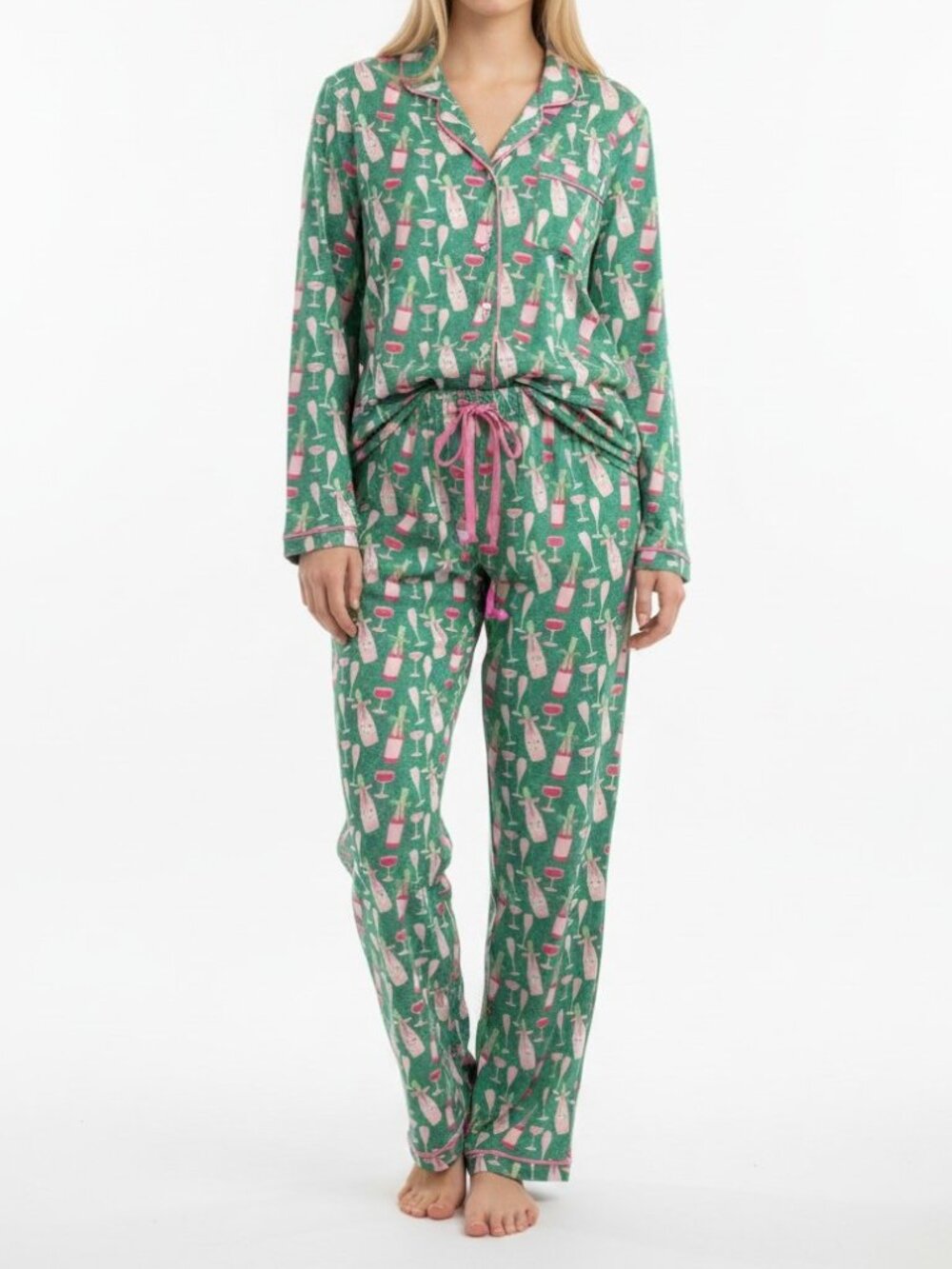 NWT Mary Square Pajama Set sz L Bubbly Bright Charlotte Green Pink Print